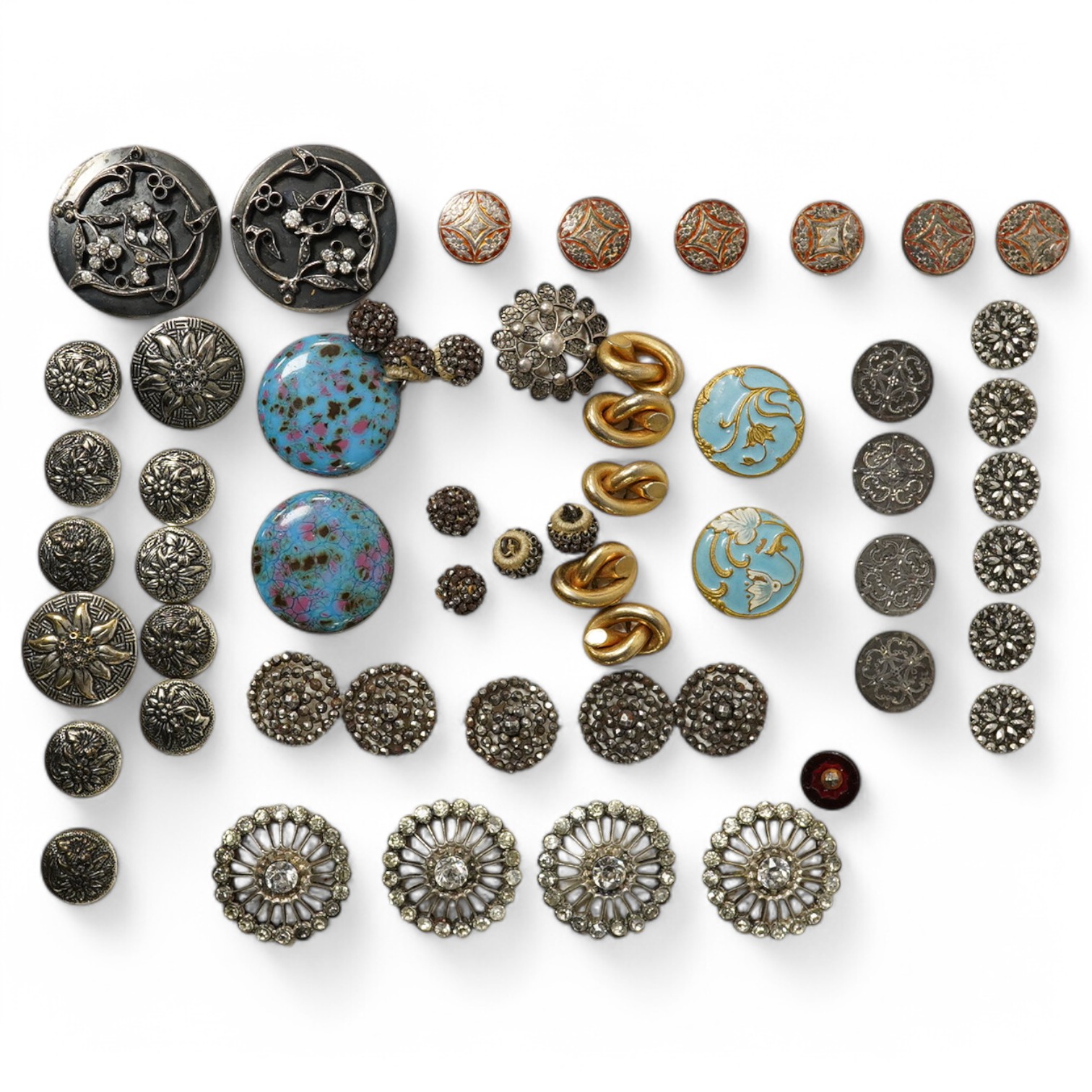 A group of 56 assorted antique buttons, largest 33mm;, Condition - some cut steel buttons are tarnished